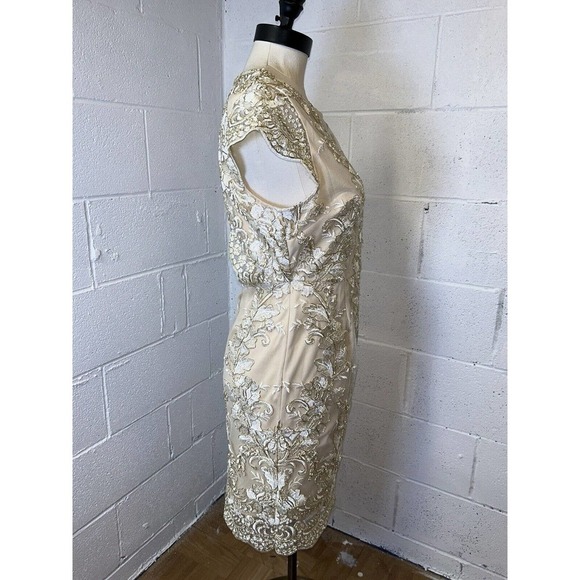 She And Sky Embroidered Bride Holiday Gold White Mini Dress Cutout Back L‎ - Picture 2 of 13